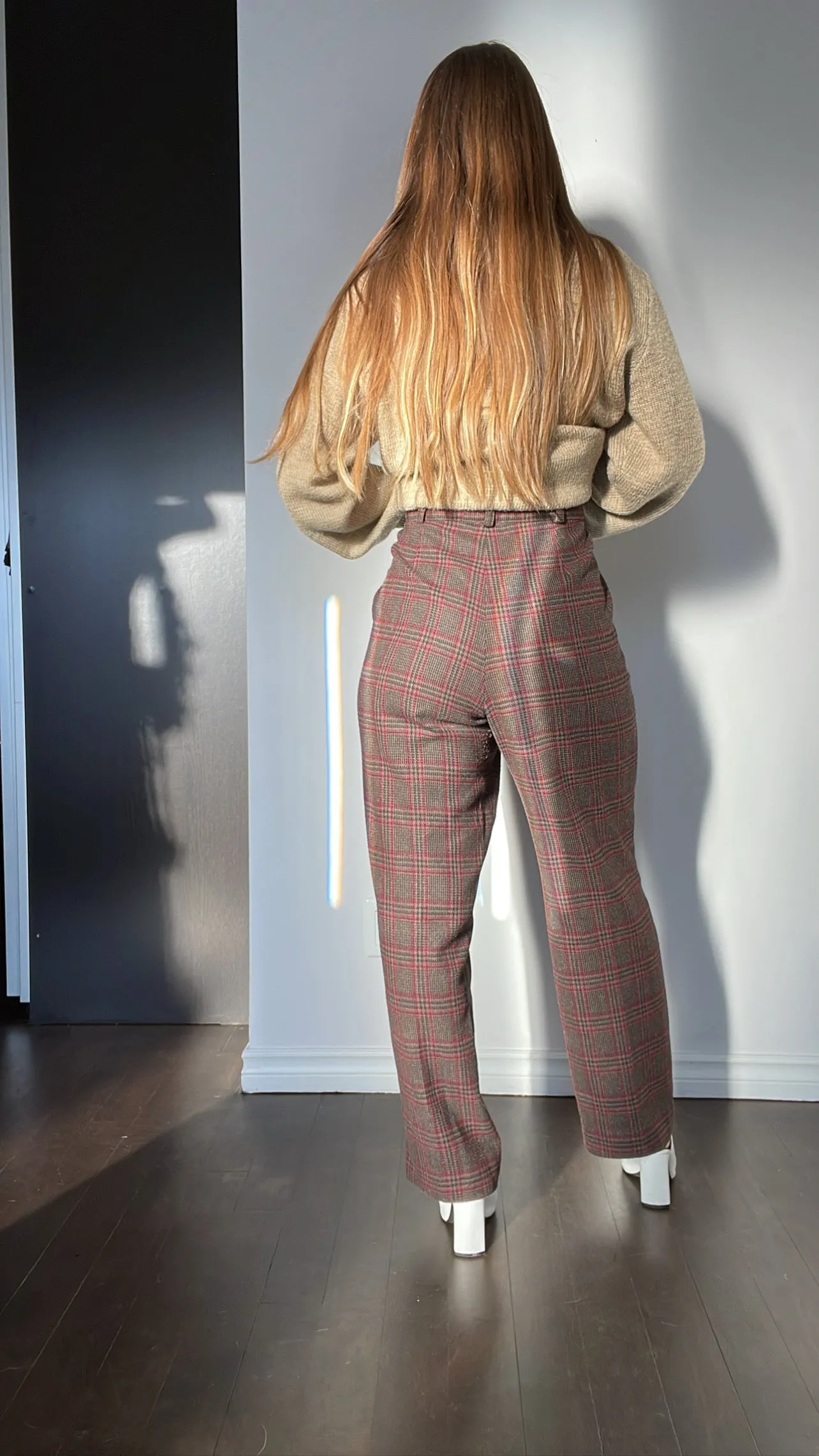 90s High-Rise Warm-Toned Plaid Trousers - 35