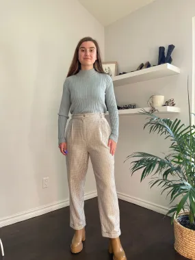 90s Houdstooth Plaid 100% Wool Trousers - 6