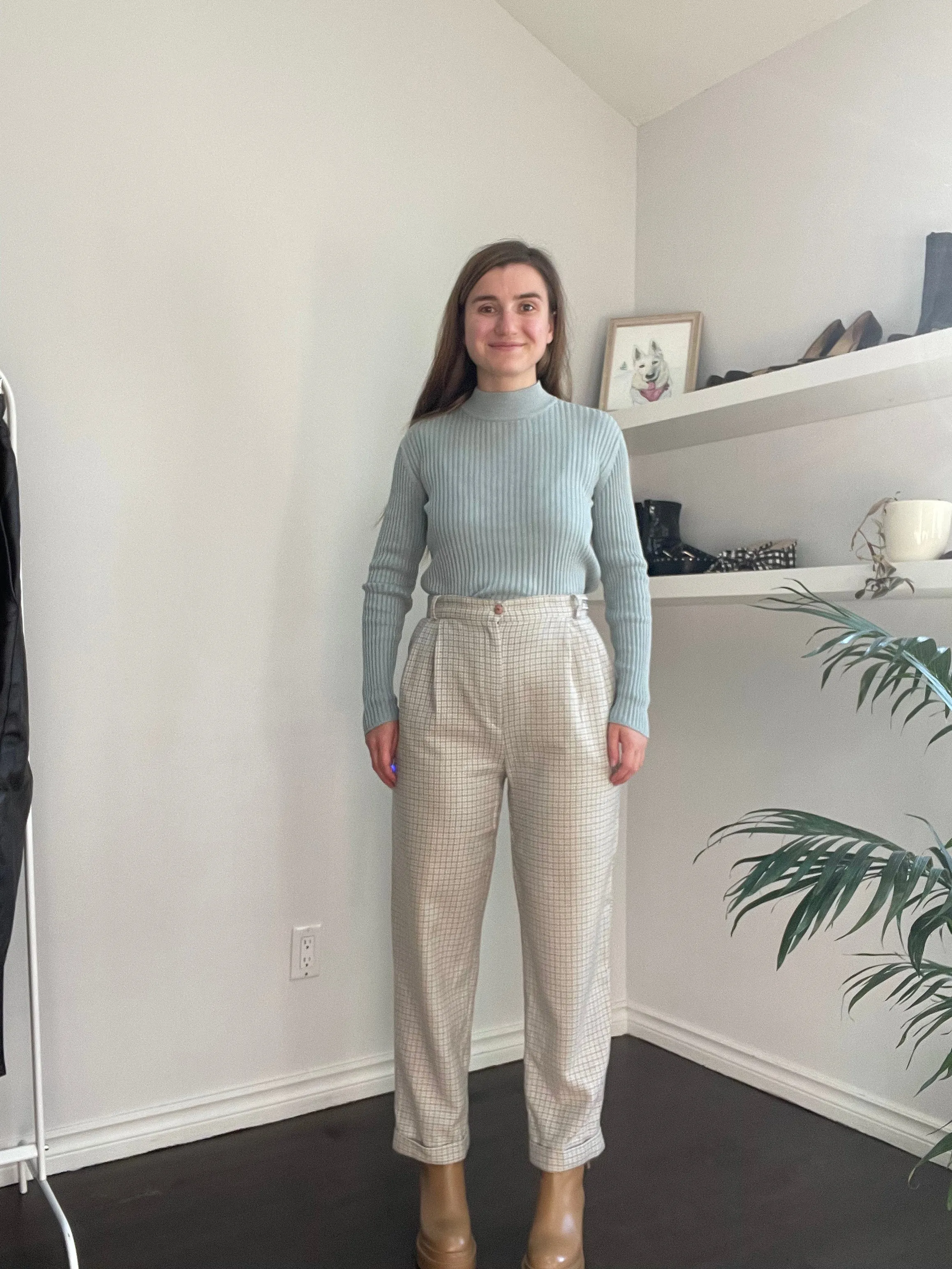 90s Houdstooth Plaid 100% Wool Trousers - 6
