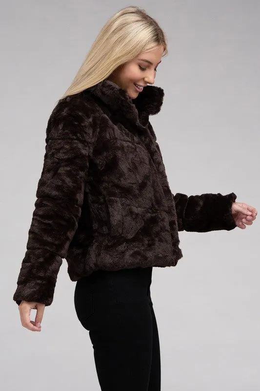 Ambiance Fluffy Lined Zip Up Jacket