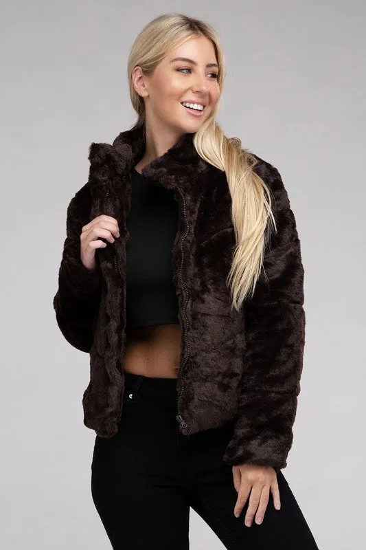 Ambiance Fluffy Lined Zip Up Jacket