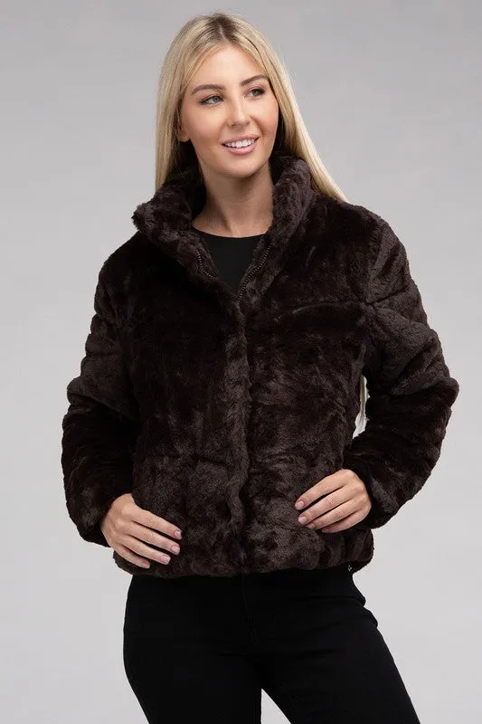 Ambiance Fluffy Lined Zip Up Jacket