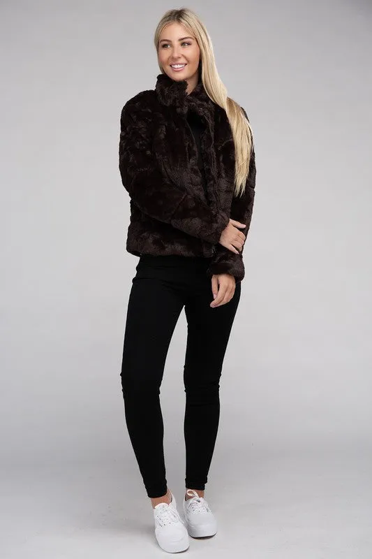 Ambiance Fluffy Lined Zip Up Jacket