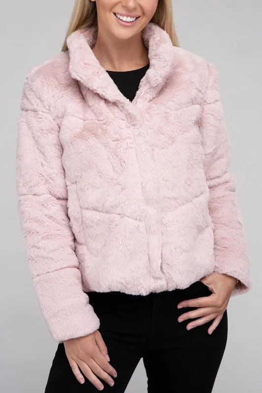 Ambiance Fluffy Lined Zip Up Jacket