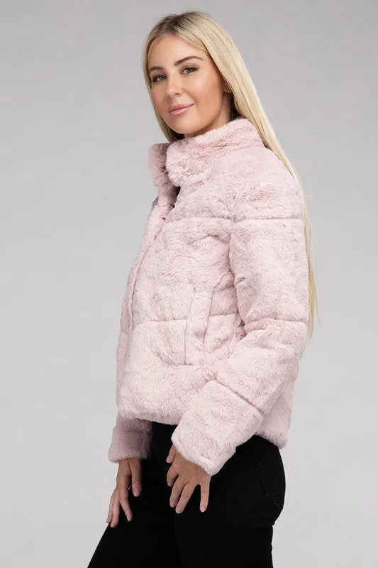 Ambiance Fluffy Lined Zip Up Jacket