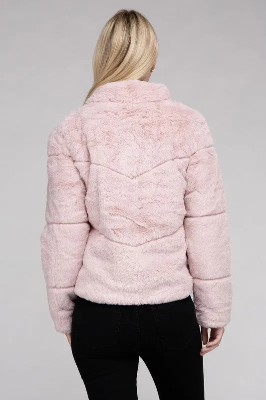 Ambiance Fluffy Lined Zip Up Jacket