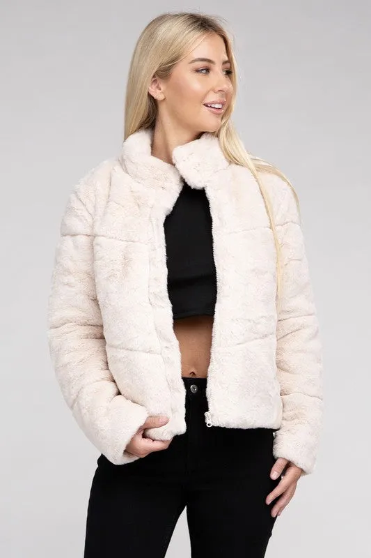 Ambiance Fluffy Lined Zip Up Jacket