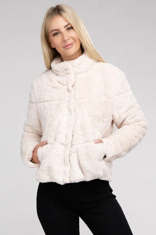 Ambiance Fluffy Lined Zip Up Jacket