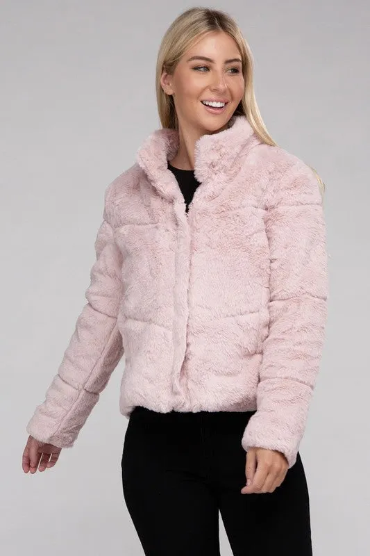 Ambiance Fluffy Lined Zip Up Jacket