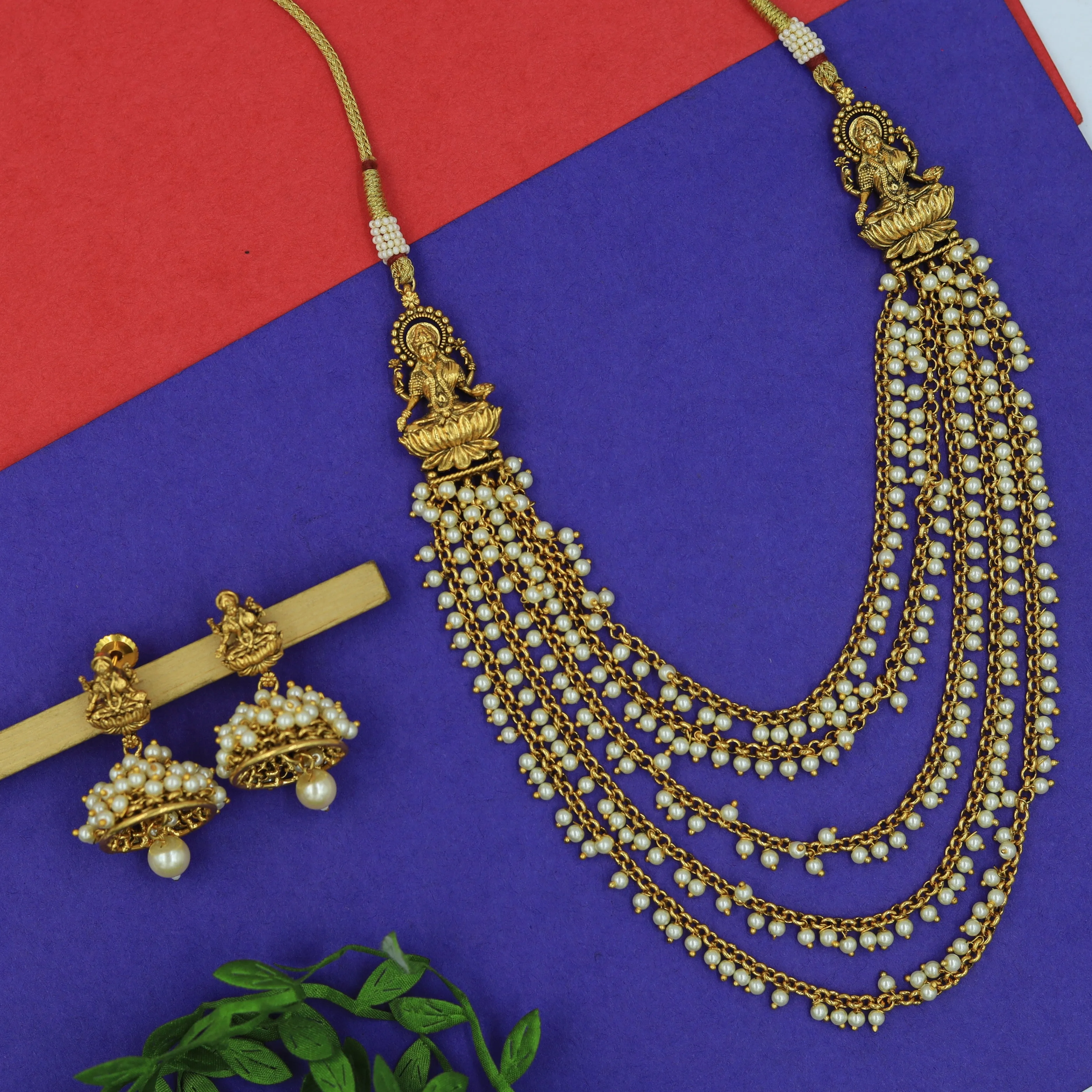 Antique Gold Temple Necklace Set 9547-4419