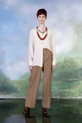 Benjamin Benmoyal - Wool Striped Trousers: Camel