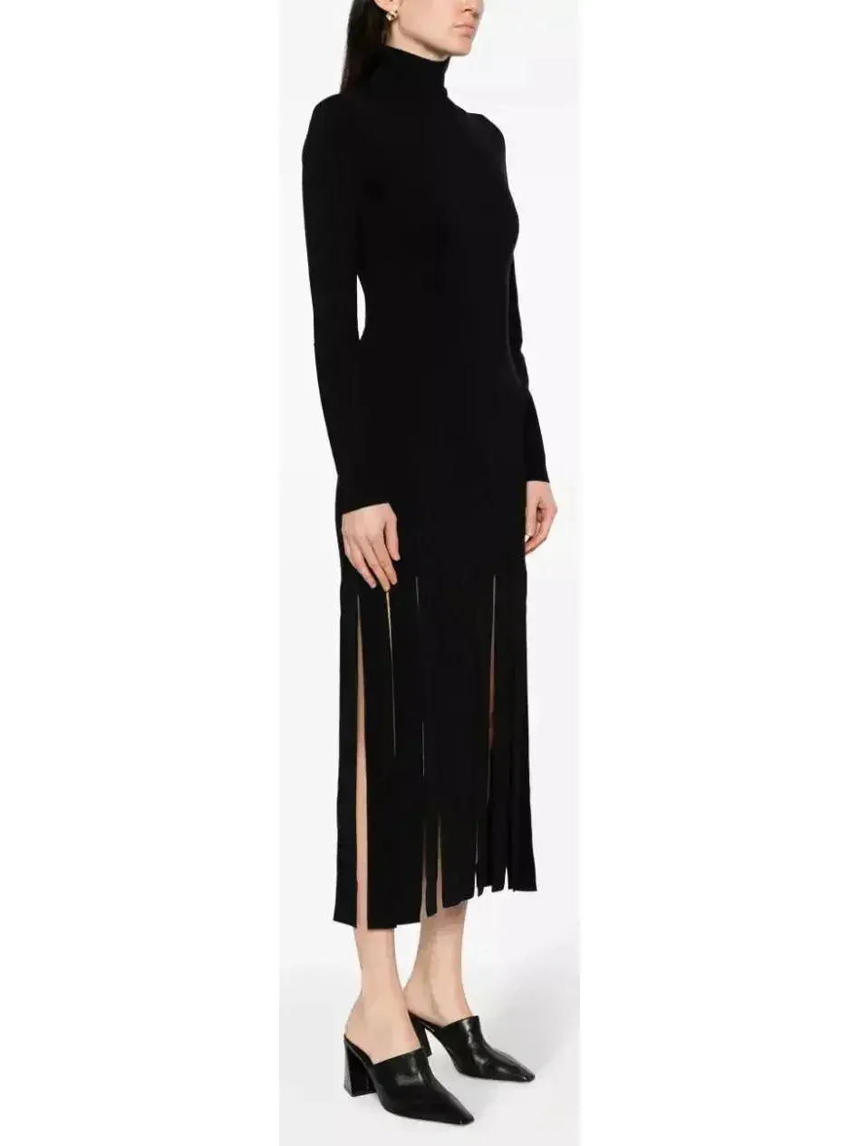 Black Fringed Knitted Dress