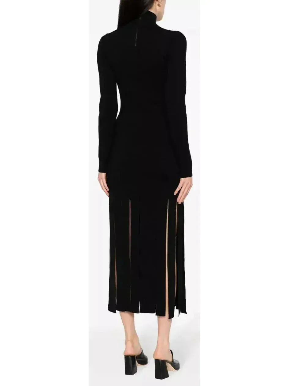 Black Fringed Knitted Dress