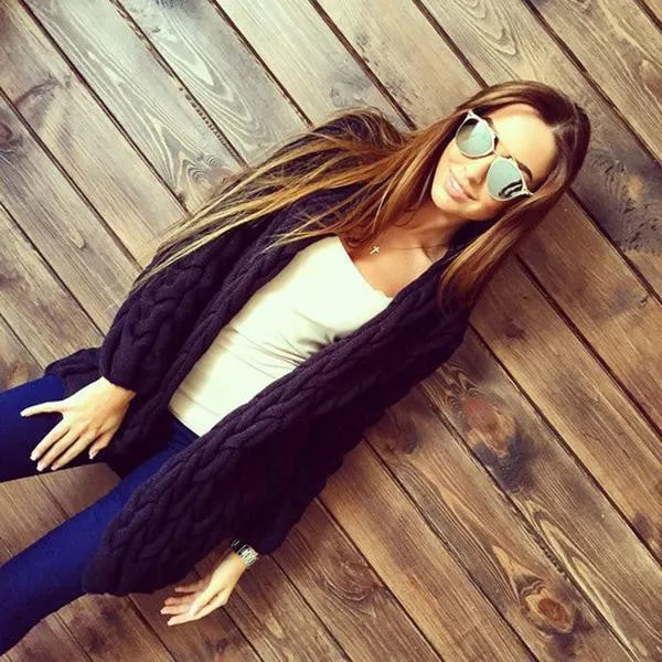 Cable Cardigan Long Knit Loose Solid Thick Sweater