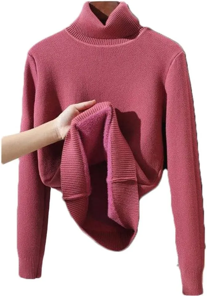 CaperuGreod Winter Fleece Thick Knitted Bottoming Shirt for Women, Casual Thick Turtleneck High Neck Sweater