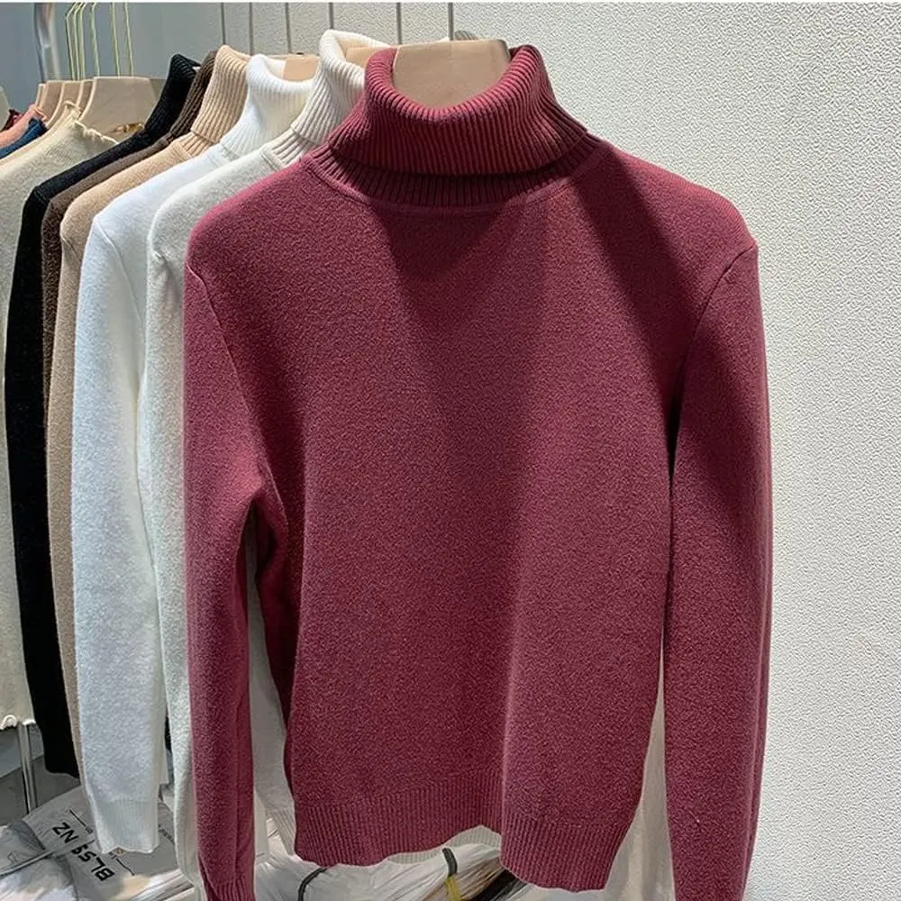CaperuGreod Winter Fleece Thick Knitted Bottoming Shirt for Women, Casual Thick Turtleneck High Neck Sweater