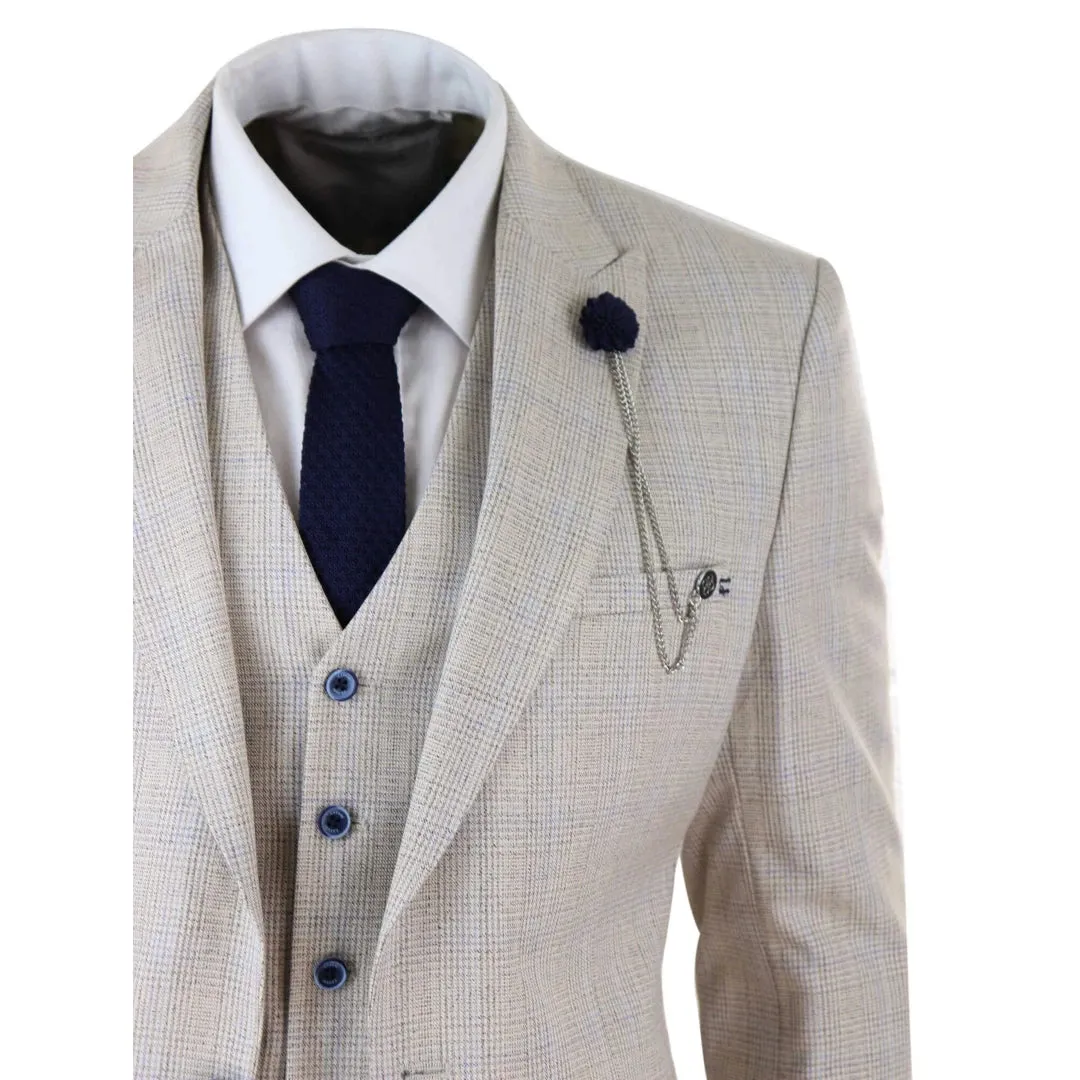 Caridi - Men's 3 Piece Suit Tweed Cream Black Wedding Classic