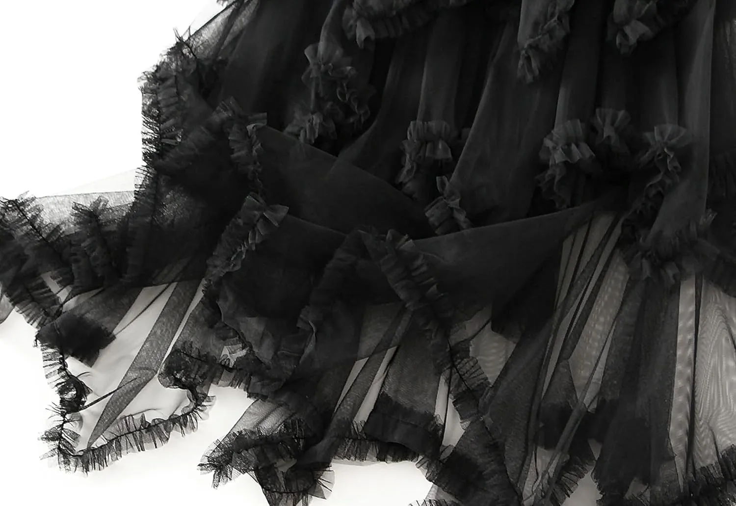 CHARTOU Women A Line Tiered Skirt Sheer Mesh Layered Skirt Maxi Long Tulle Skirt Tutu Flowy Ruffle Skirt