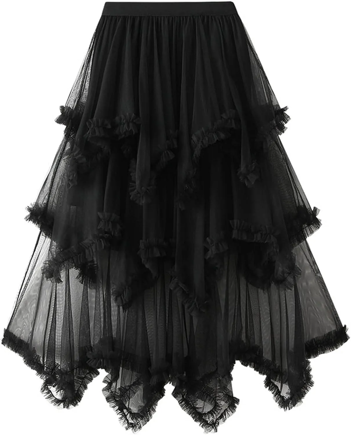 CHARTOU Women A Line Tiered Skirt Sheer Mesh Layered Skirt Maxi Long Tulle Skirt Tutu Flowy Ruffle Skirt