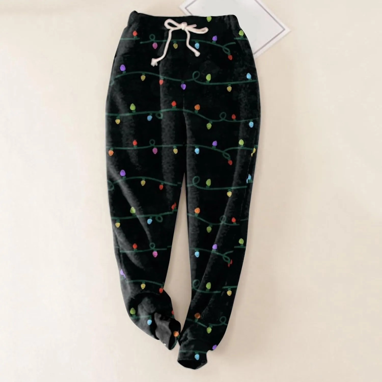 Christmas Fleece Joggers Women Plus Size Cute Polka Dot Sherpa Lined Sweatpants Thermal High Waisted Pants w/Pockets