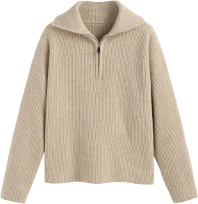 CIDER Quarter Zip Pullover Sweaters for Women Trendy V Neck Long Sleeve Fall Sweaters Solid Knit Chunky Sweater
