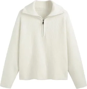 CIDER Quarter Zip Pullover Sweaters for Women Trendy V Neck Long Sleeve Fall Sweaters Solid Knit Chunky Sweater