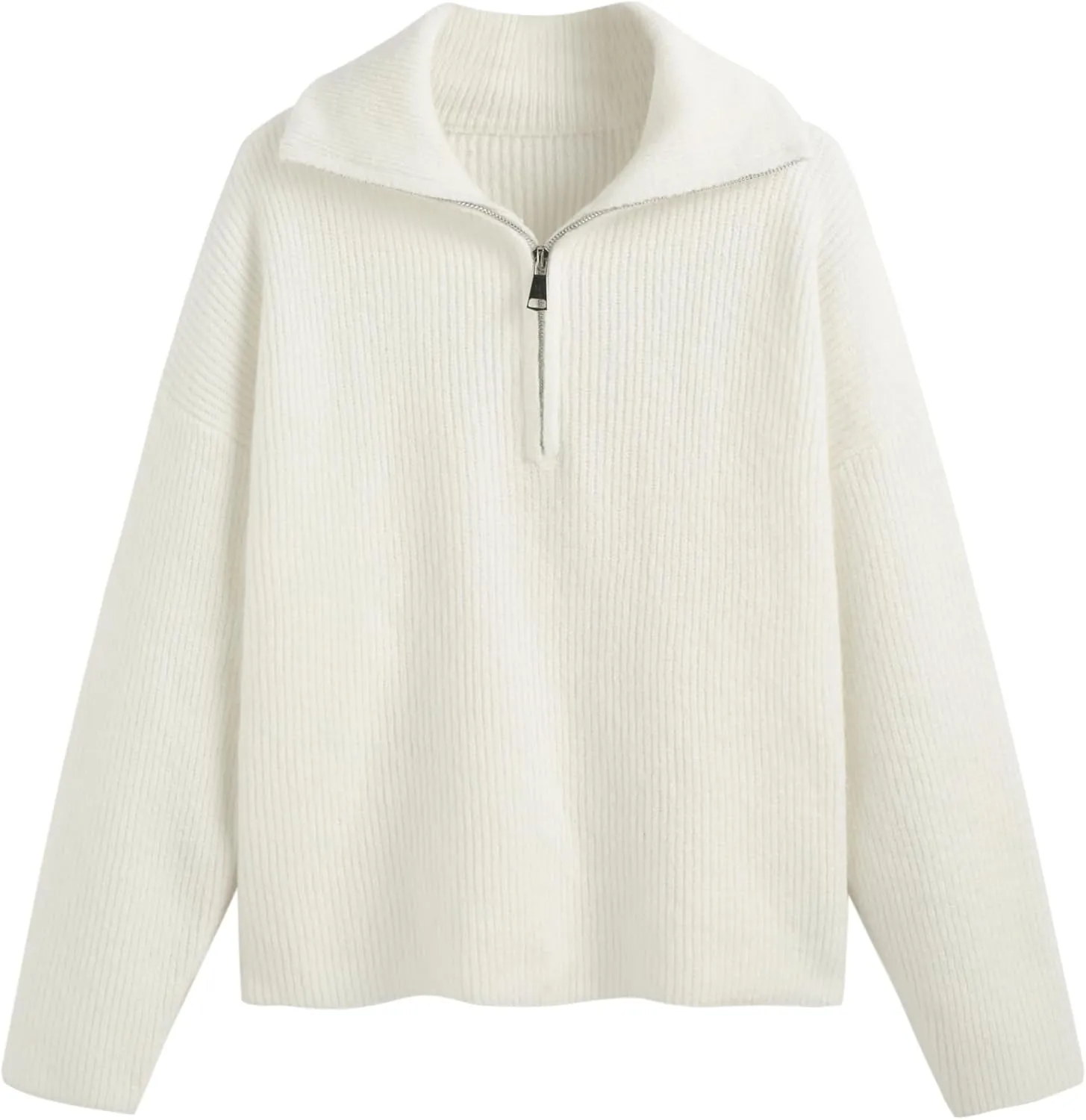 CIDER Quarter Zip Pullover Sweaters for Women Trendy V Neck Long Sleeve Fall Sweaters Solid Knit Chunky Sweater
