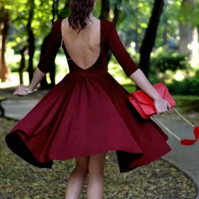 Clearance Backless Striped 3/4 Sleeves Knee-length Dress