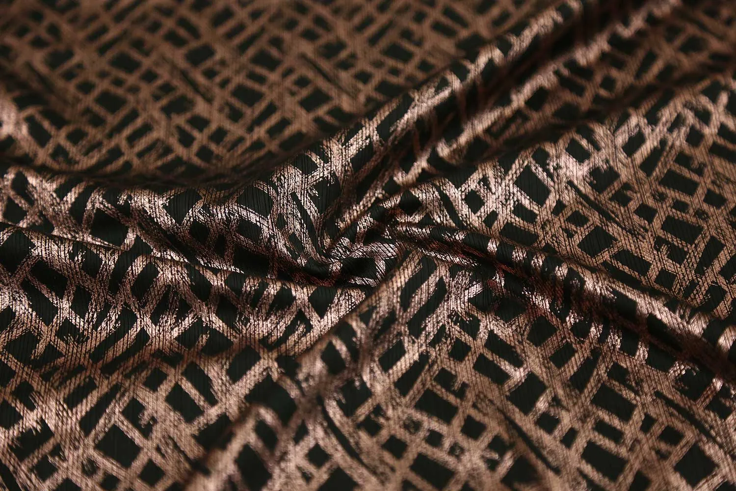 Copper On Black Base Foil Printed Knit Fabric