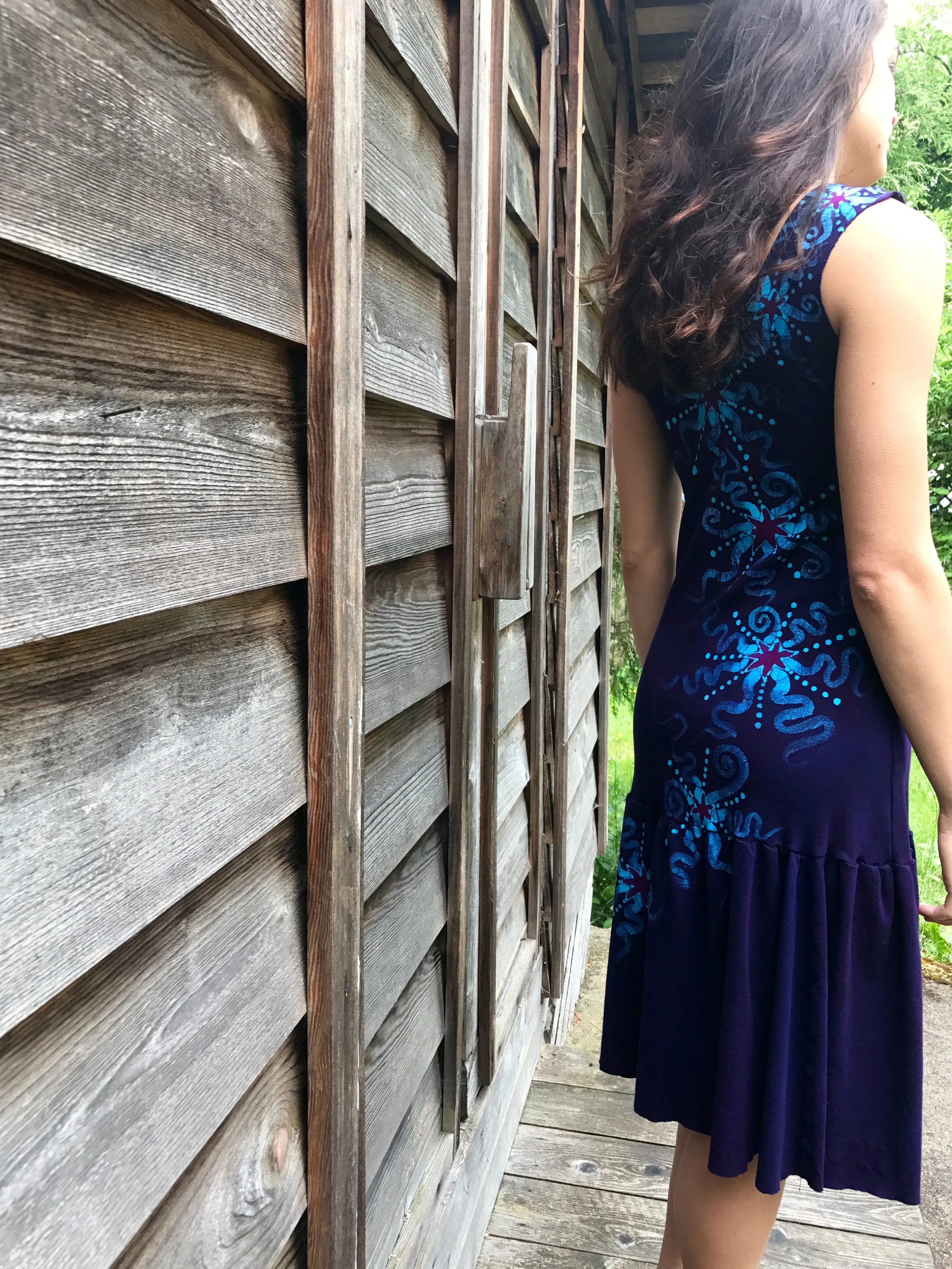 Deep Blue and Turquoise Batikwalla Dress in Organic Cotton - Size Small