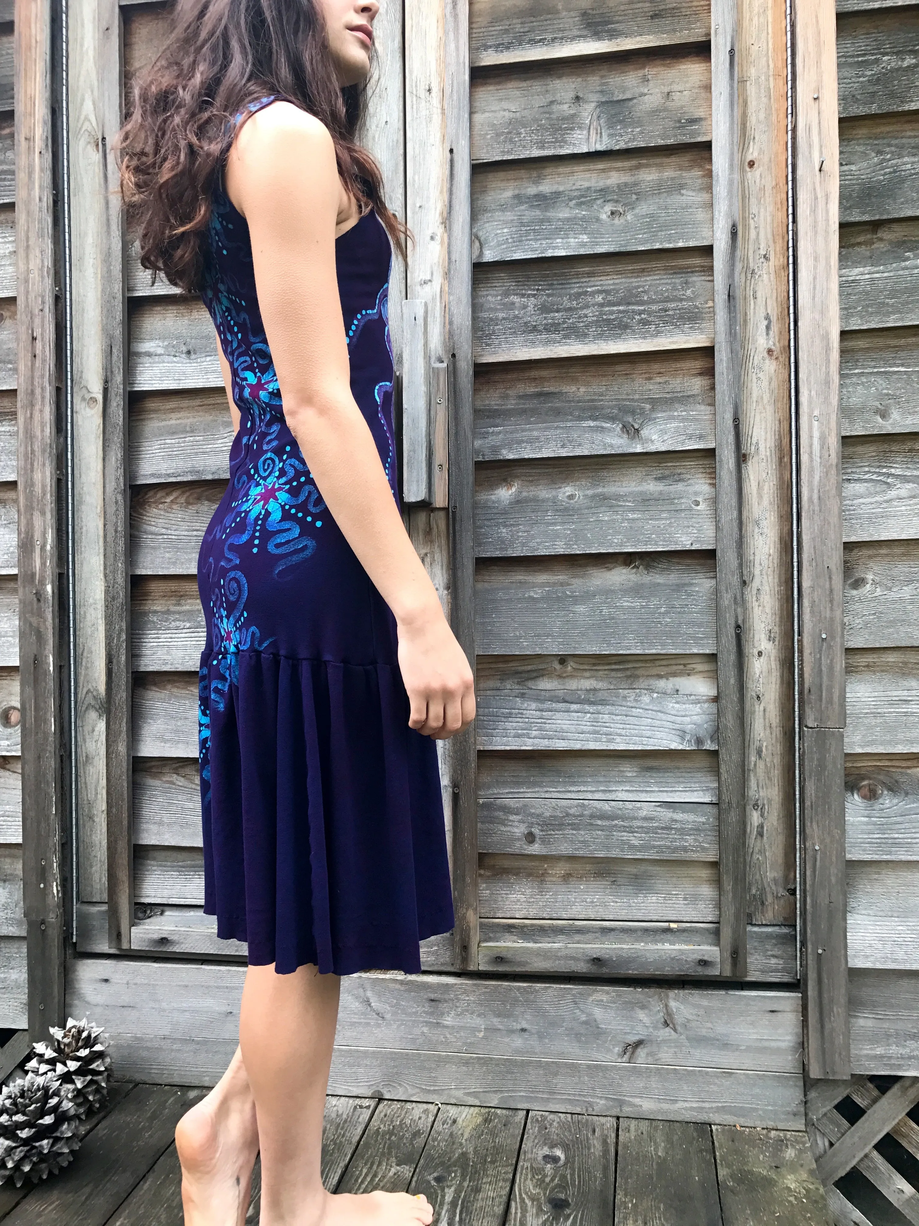 Deep Blue and Turquoise Batikwalla Dress in Organic Cotton - Size Small