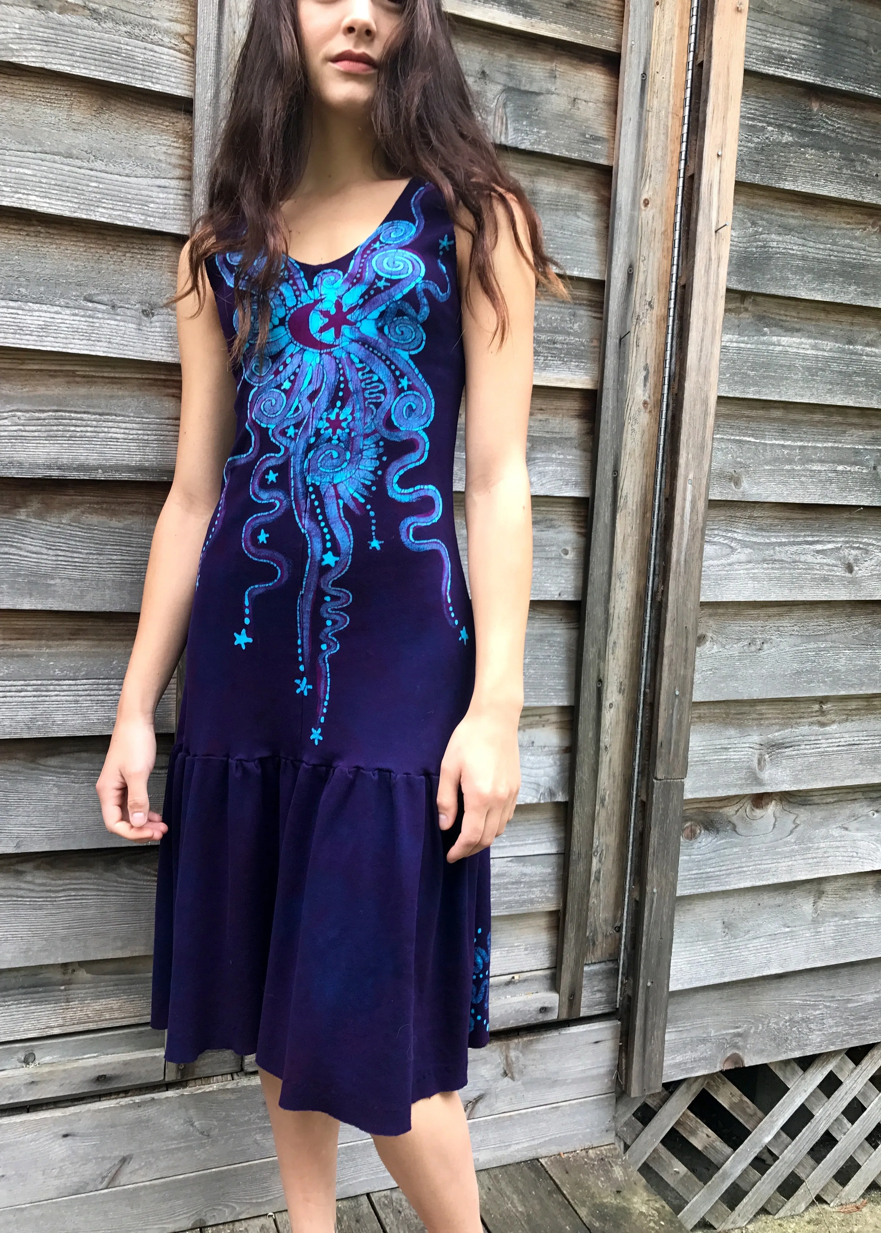 Deep Blue and Turquoise Batikwalla Dress in Organic Cotton - Size Small