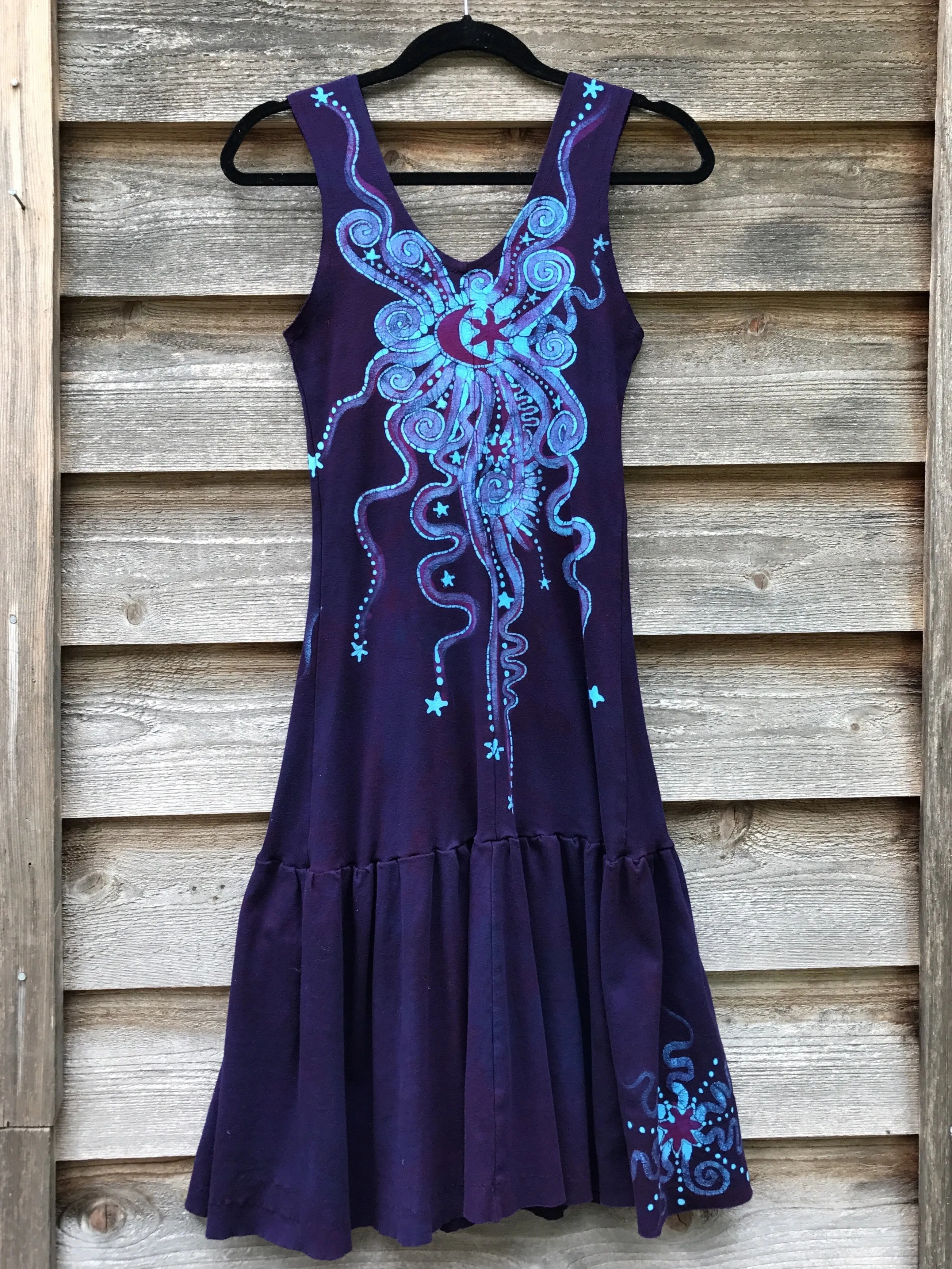 Deep Blue and Turquoise Batikwalla Dress in Organic Cotton - Size Small