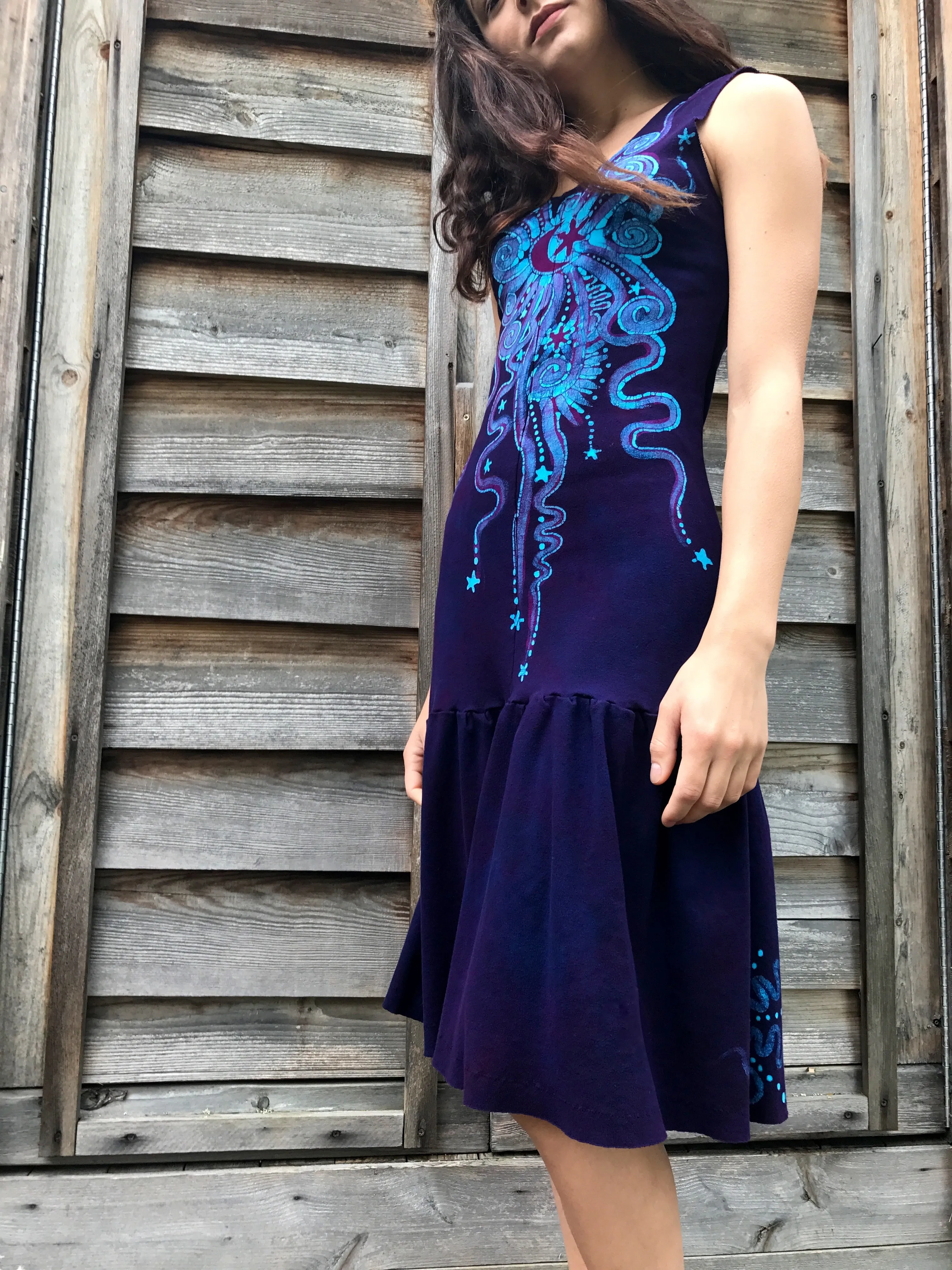 Deep Blue and Turquoise Batikwalla Dress in Organic Cotton - Size Small