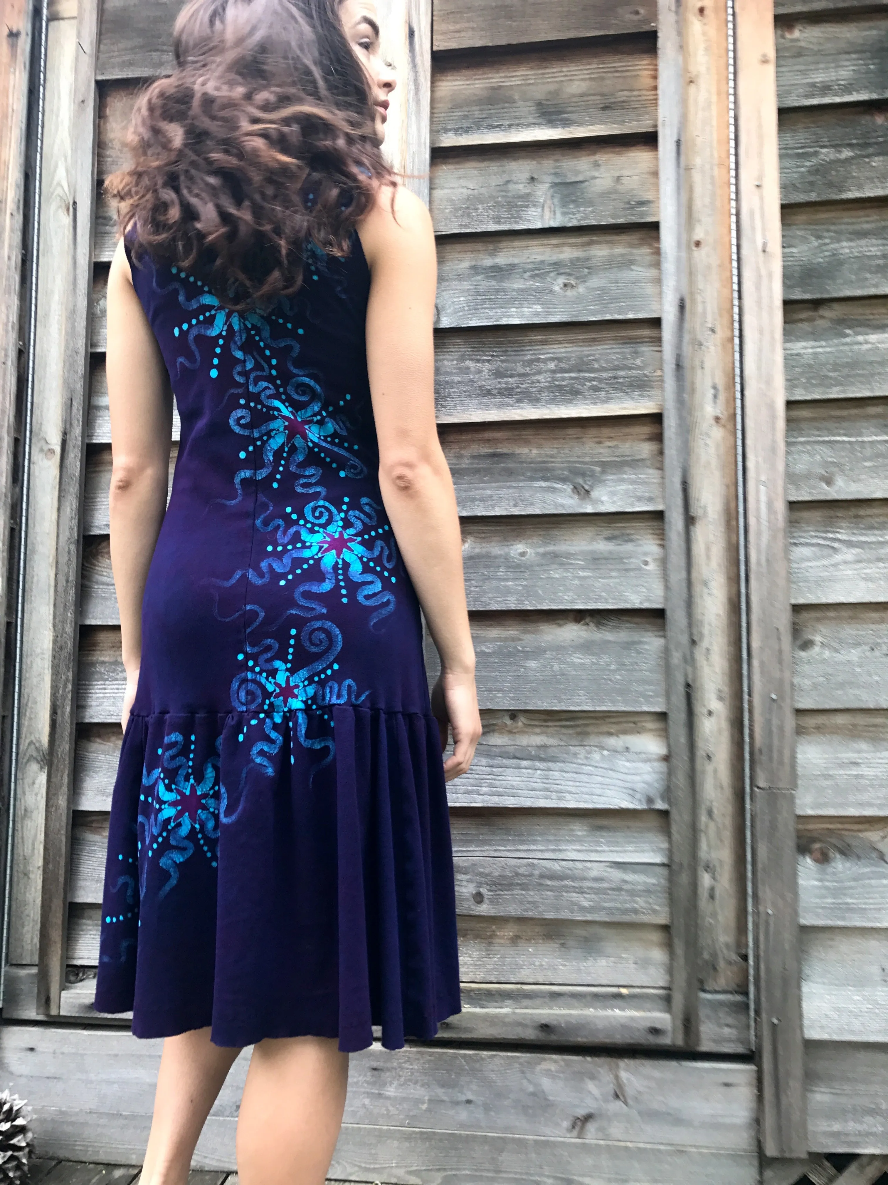 Deep Blue and Turquoise Batikwalla Dress in Organic Cotton - Size Small