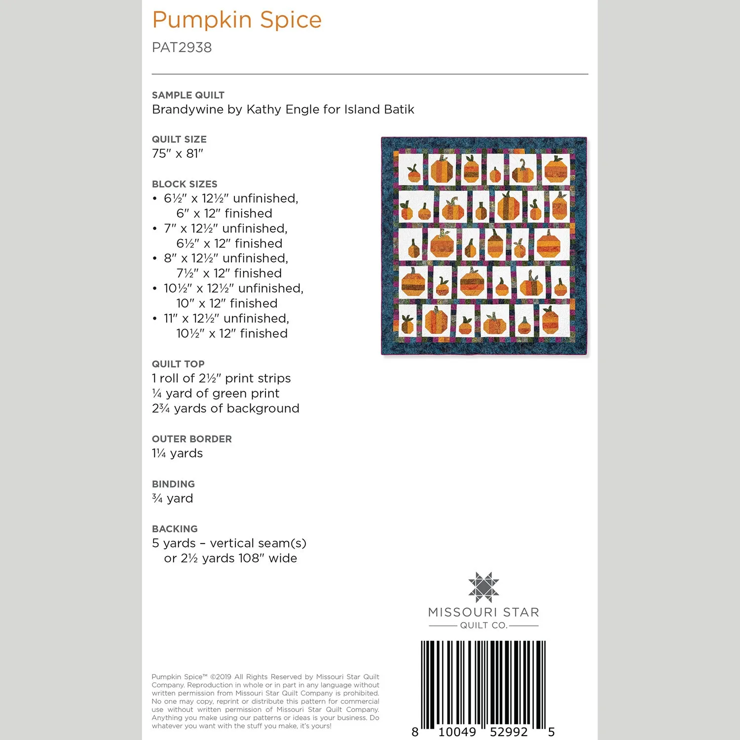 Digital Download - Pumpkin Spice Quilt Pattern by Missouri Star