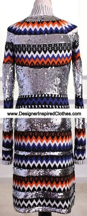 Embellished Chevron Sweater Dress-Silver