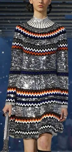 Embellished Chevron Sweater Dress-Silver