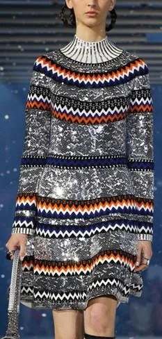 Embellished Chevron Sweater Dress-Silver