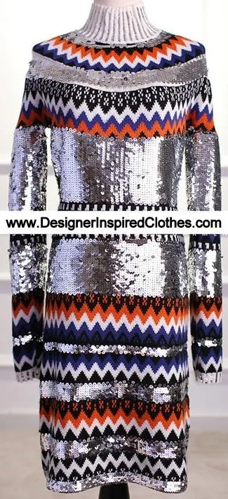 Embellished Chevron Sweater Dress-Silver