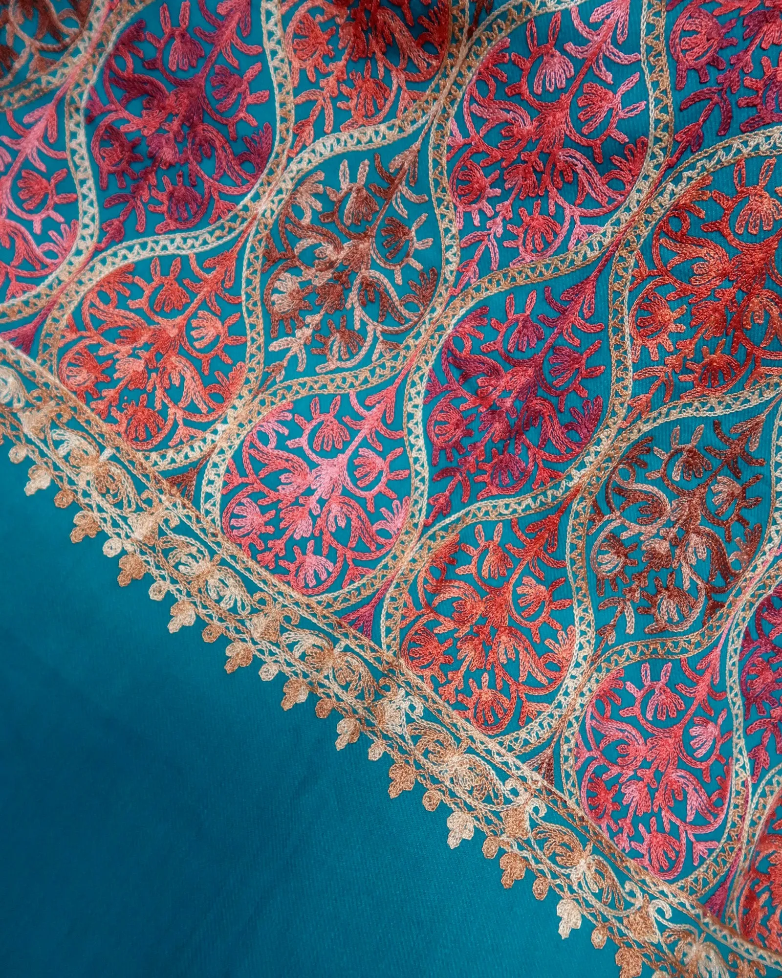Embroidered winter scarf - Teal