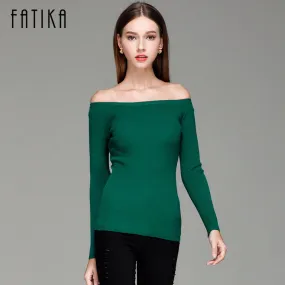 FATIKA Autumn and Winter Basic Women Sweater slit neckline Strapless Sweater thickening Sweater Off Shoulder Pullover Sweaters