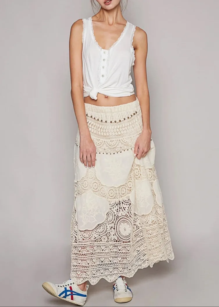 First Light Lace Trim Knit Tank Top (White)