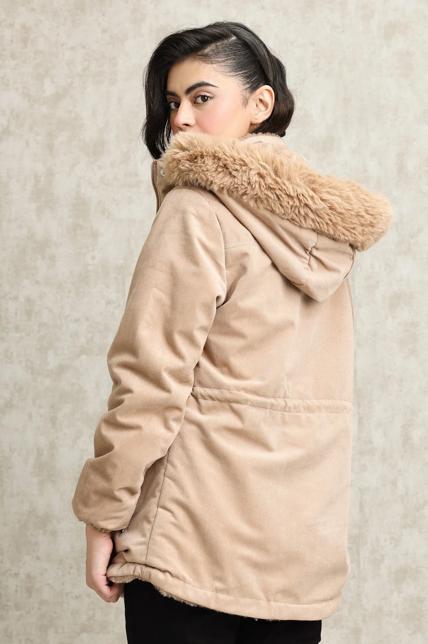FLUFFY REVERSIBLE JACKET-KHAKI