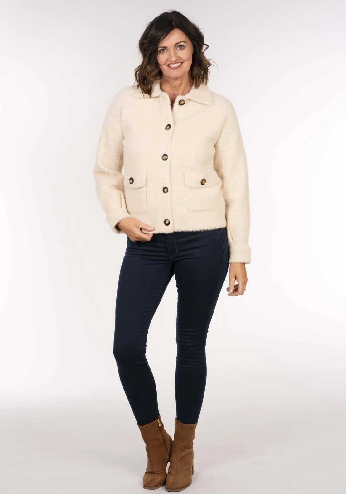 Fluffy Yarn Jacket - Pearl Combo