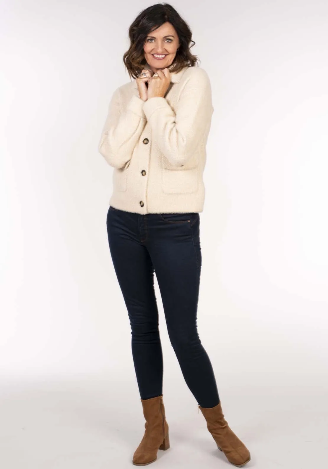 Fluffy Yarn Jacket - Pearl Combo