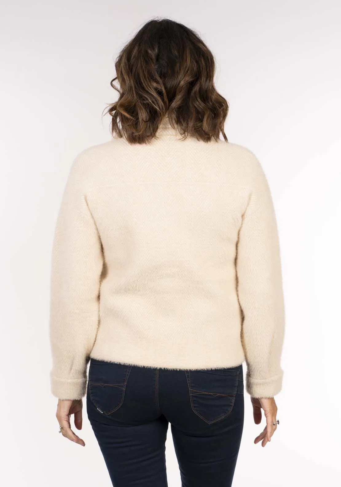 Fluffy Yarn Jacket - Pearl Combo