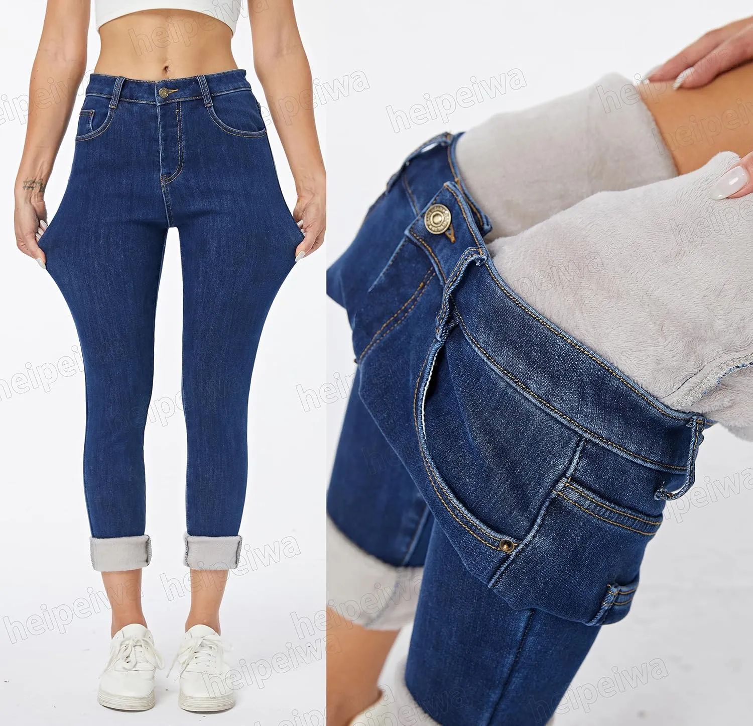 heipeiwa Women's Winter Fleece Lined Sherpa Pants Thermal Skinny Pant Dressy Casual Warm Trousers
