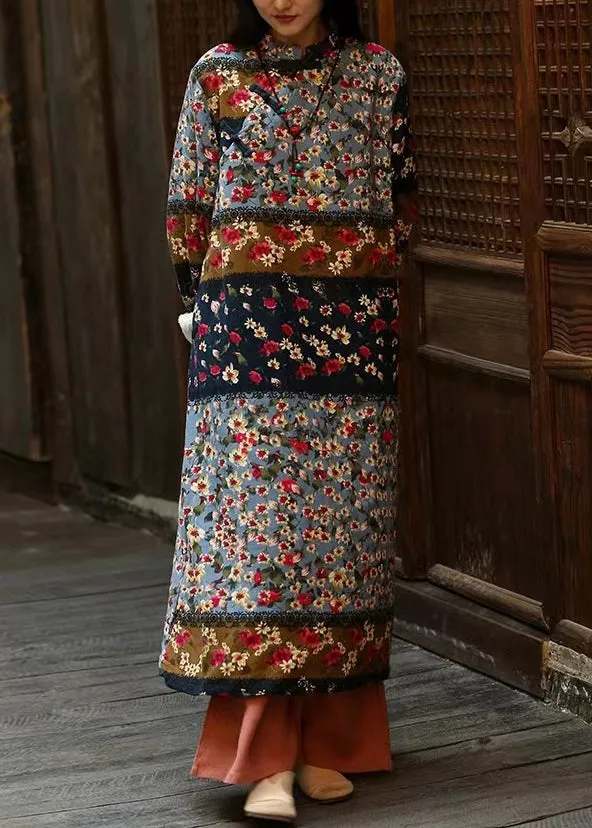 Italian Colorblock Print Patchwork Warm Fleece Dresses Long Dresses Winter ML2356
