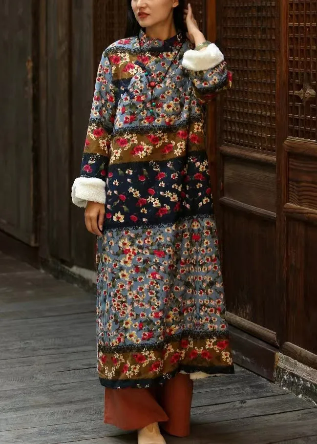 Italian Colorblock Print Patchwork Warm Fleece Dresses Long Dresses Winter ML2356